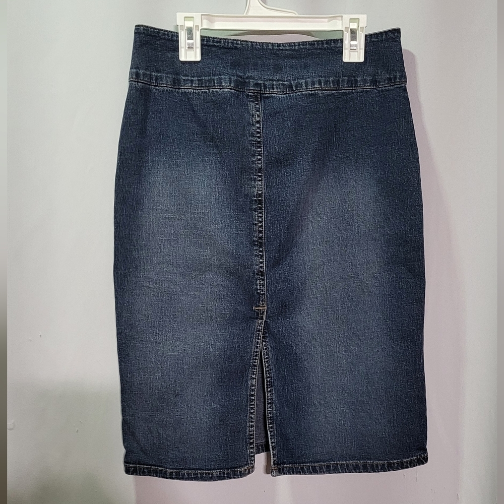 Paris Blue Juniors Medium Wash High Waisted Knee Length Denim Skirt Size 5 🐈 - Picture 10 of 10